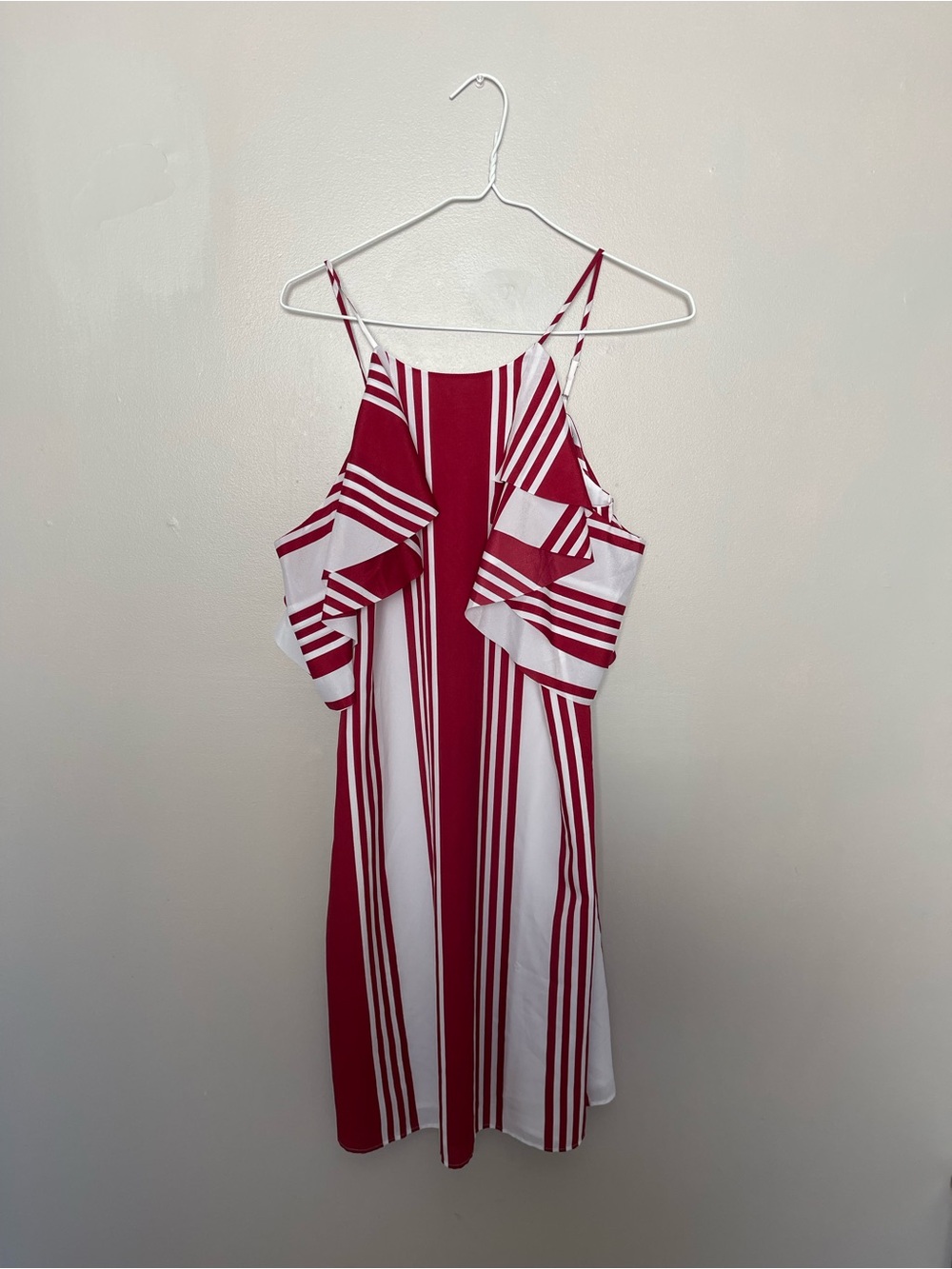Banana Republic Red and White Striped Off Shoulder Mini Dress